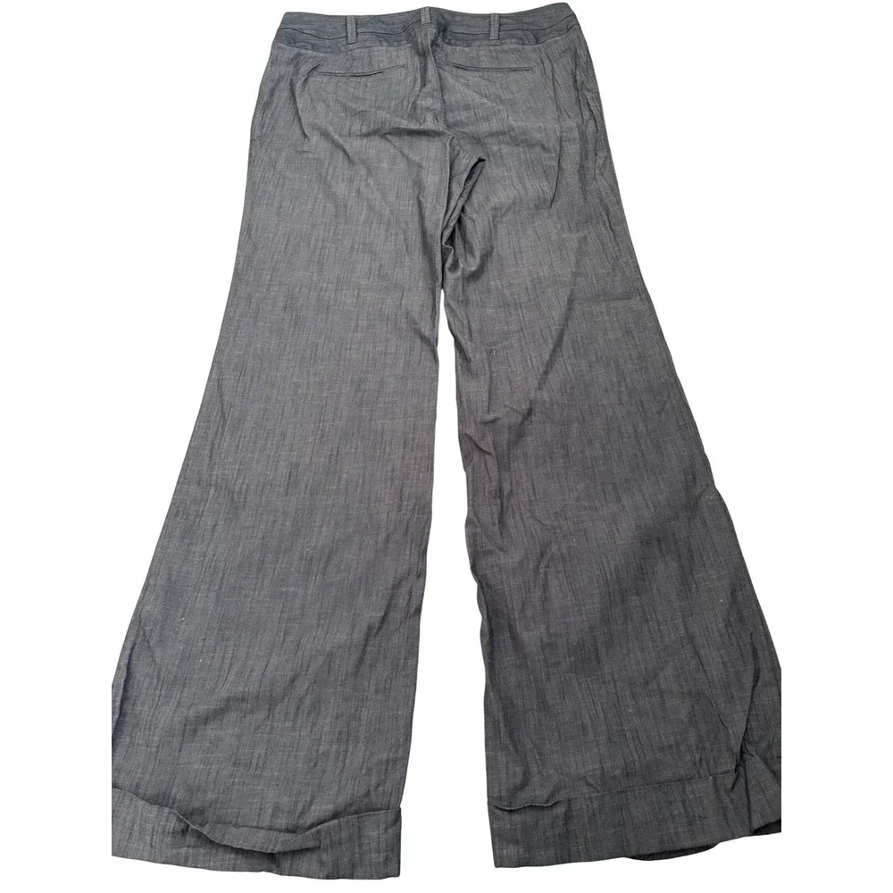Banana Republic Womens 14 Wide Leg Trousers Gray Cotton Blend Cuffed Hem Pants